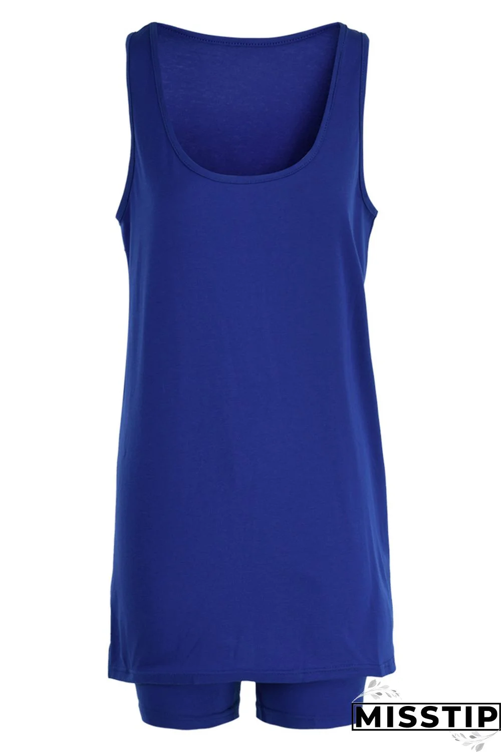 Black Fashion Casual Solid Slit U Neck Sleeveless Two Pieces