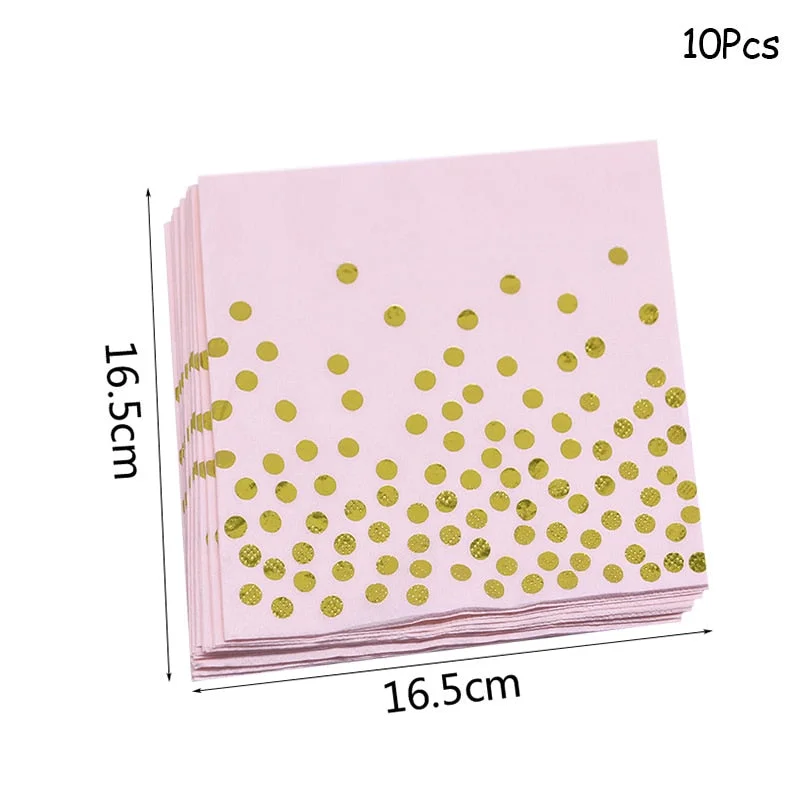 Gold Pink Disposable Tableware Set Paper Plates Cup Napkin Baby 1st Birthday Party Decor Baby Shower Girl Party Supplies Balloon