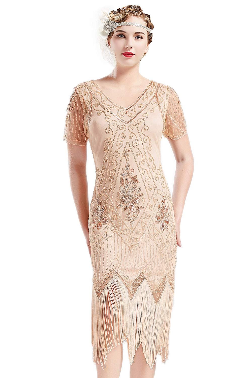 1920s Art Deco Fringed Sequin Dress 20s Flapper Gatsby Costume Dress