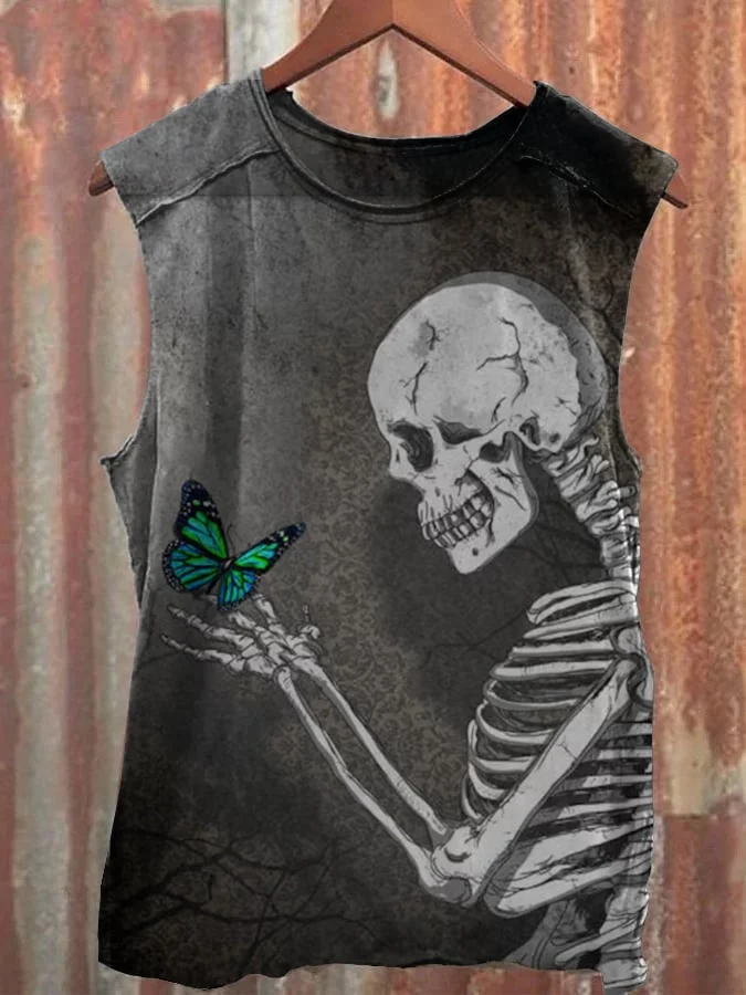 Unisex Vintage Skull Print Casual Vest