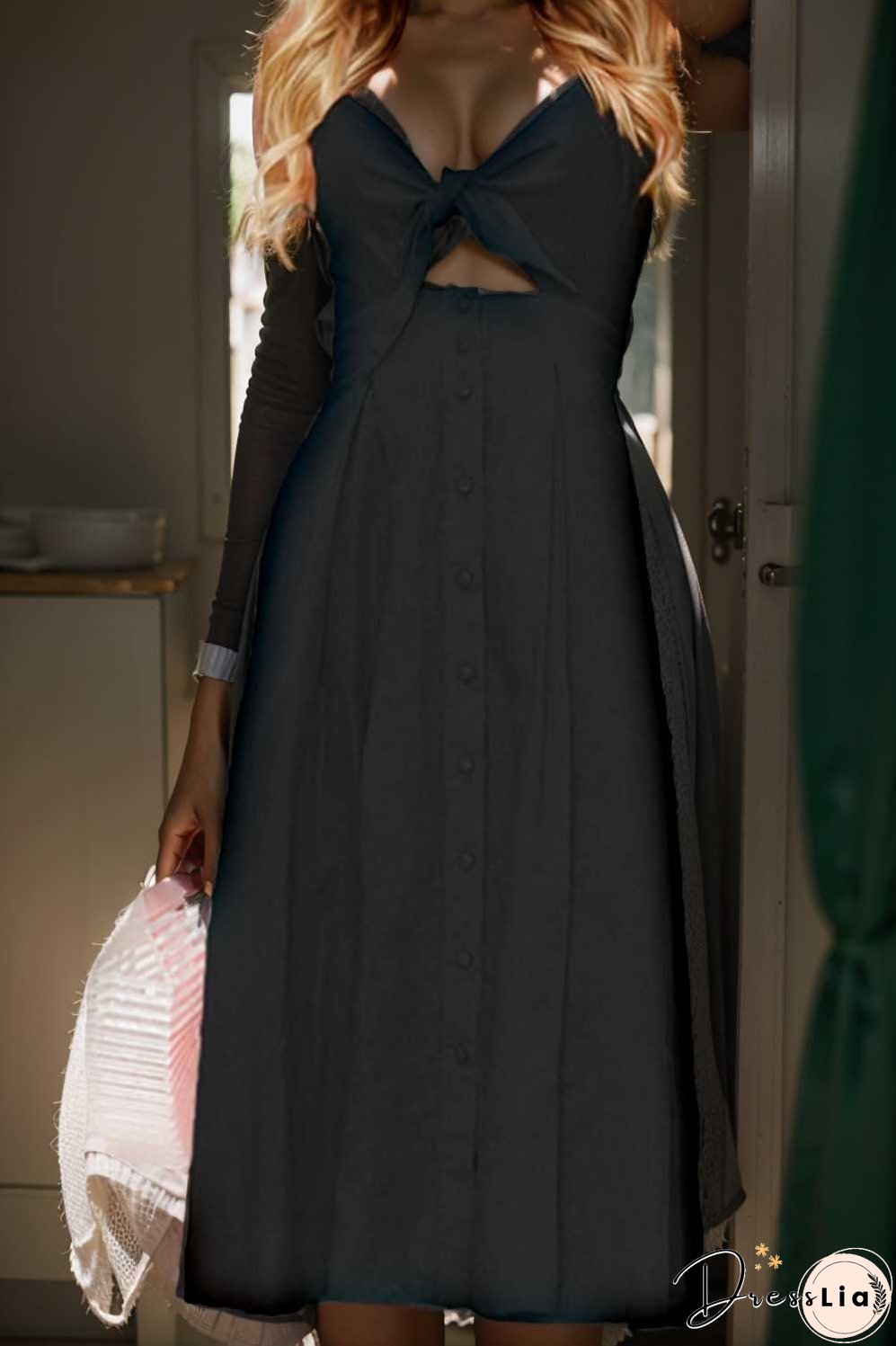 floral v neck tie spaghetti strap beach midi dress