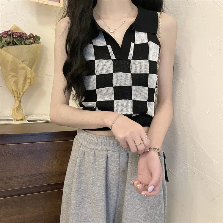 Uveng Uveng Lattice Collar Sling Vest Women Pure Babes Wear Design Sense Inside A Short Bottom Top