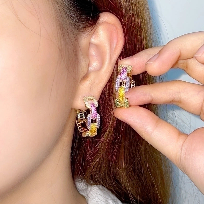 1 Pair Casual Vintage Style Round Rainbow Plating Inlay Copper Zircon Hoop Earrings