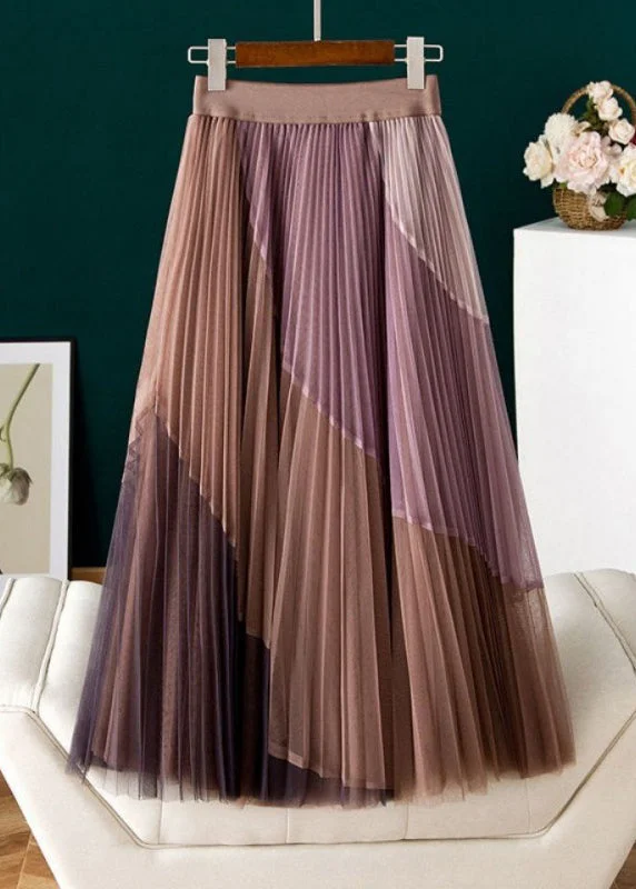 Vintage Purple Casual Print Pleated Fall Skirts