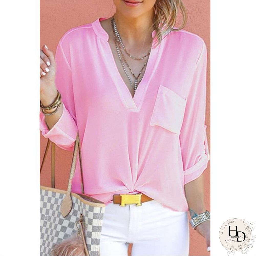 Plus Size Casual V Neck Solid T-shirts Tops For Women