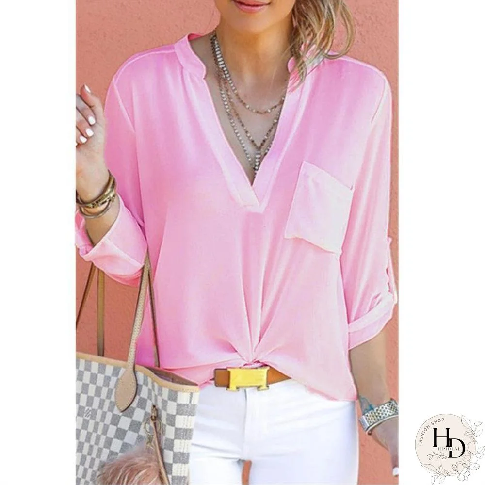 Plus Size Casual V Neck Solid T-shirts Tops For Women