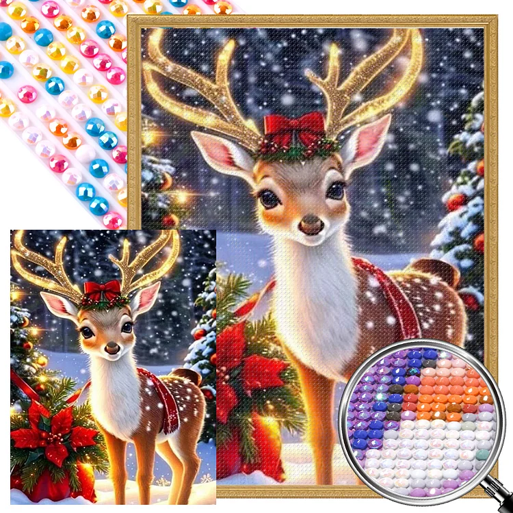 Christmas Deer  - Full Round(Partial AB Drill) - Diamond Painting (35*45cm)