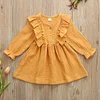 Kid Baby Girl Ruffles Solid  Linen Casual Dresses