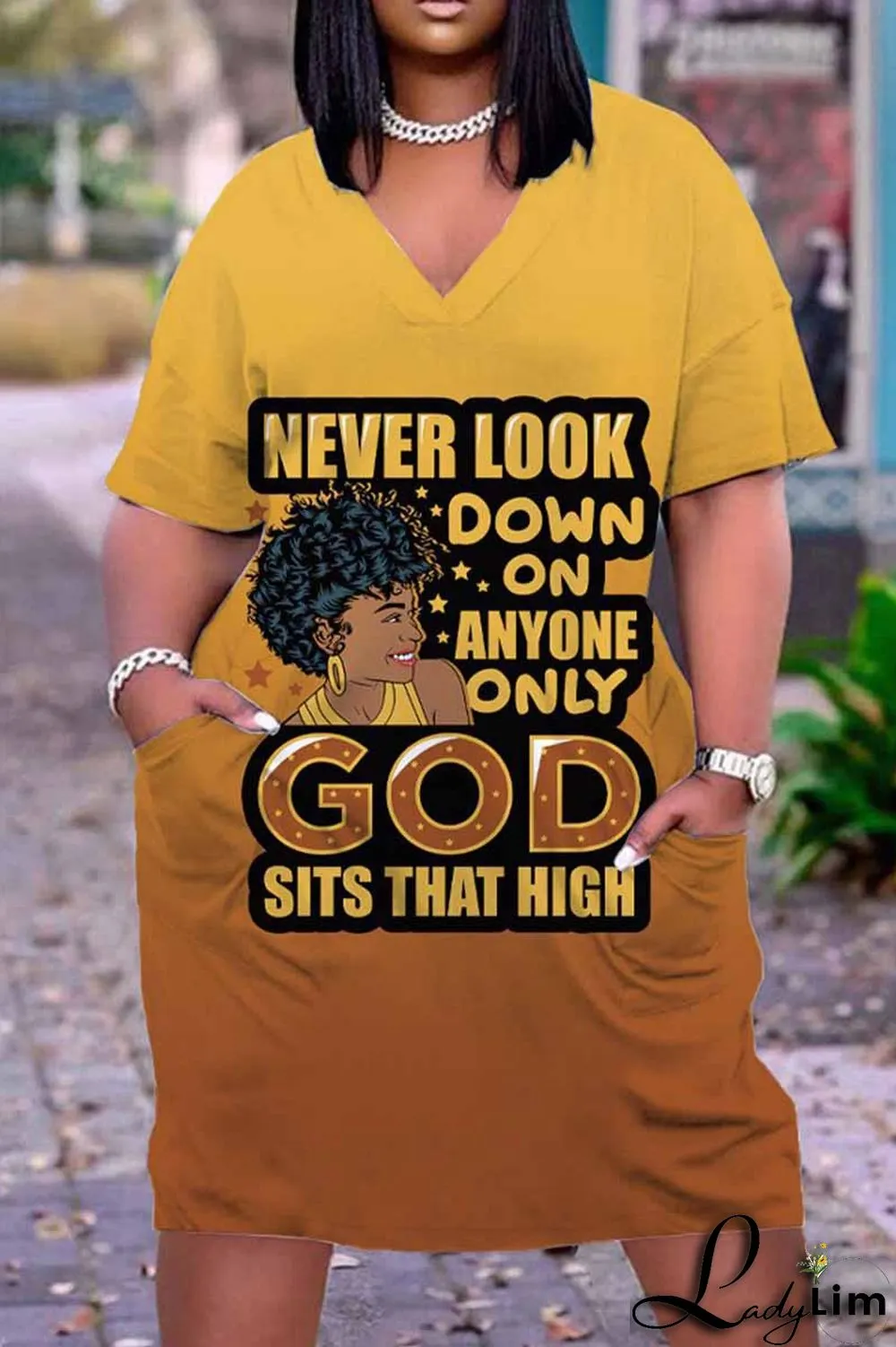 Orange Green Fashion Casual Print Basic V Neck Short Sleeve Dress