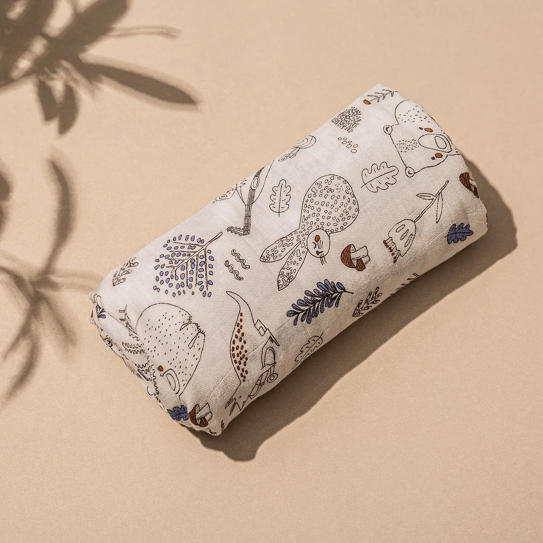 Egmao Baby Cotton Bamboo Muslin Swaddle Blanket - Forest Carnival