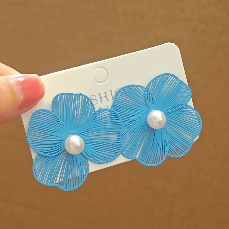 3 Pieces Sweet Heart Shape Rose Flower Inlay Imitation Pearl Alloy Rhinestones Earrings