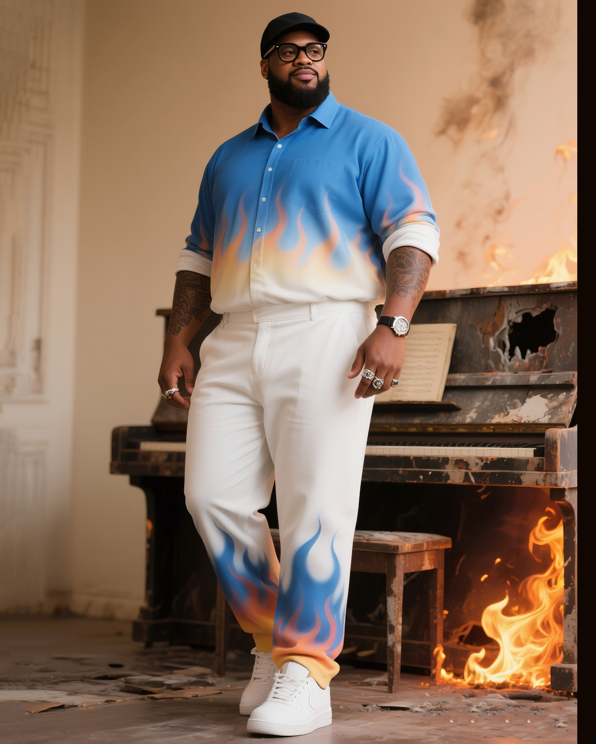 Big Boy Must-Have 2025 Holiday Party Blue Flame Gradient Long Sleeve Shirt Trousers Suit