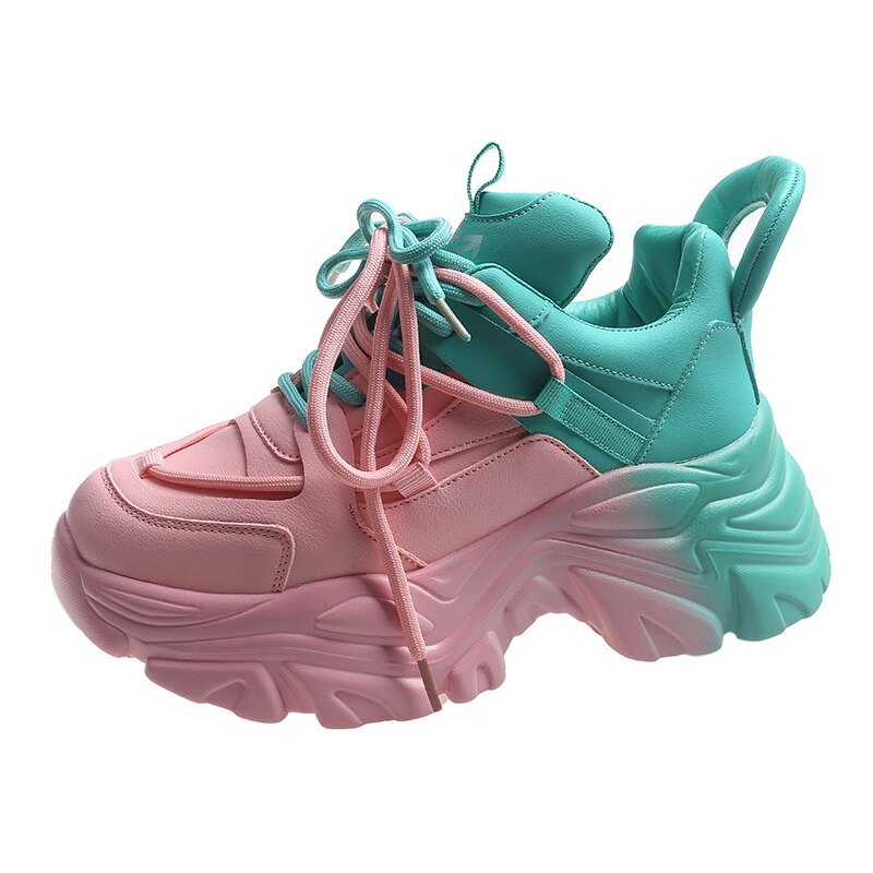 Qjong Mix Color Chunky Dunky Sneakers Women 2020 Spring Autumn Vulcanize Shoes Woman Street Style Thick Sole Platform Sneakers