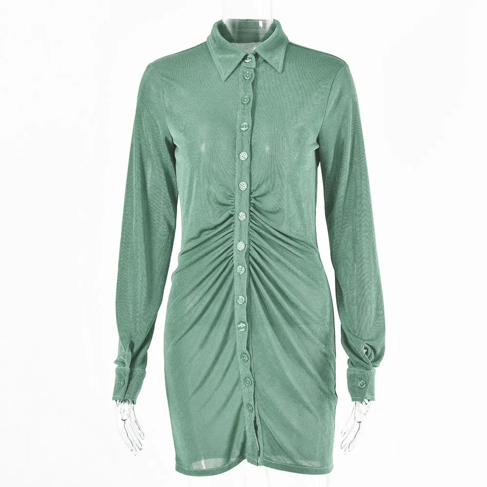 Tossy 2021 Spring Shirt Dress With Ruched Sexy Turn-Down Collar Long sleeve Mini Dress Casual Streetwear Female Designer Dresses