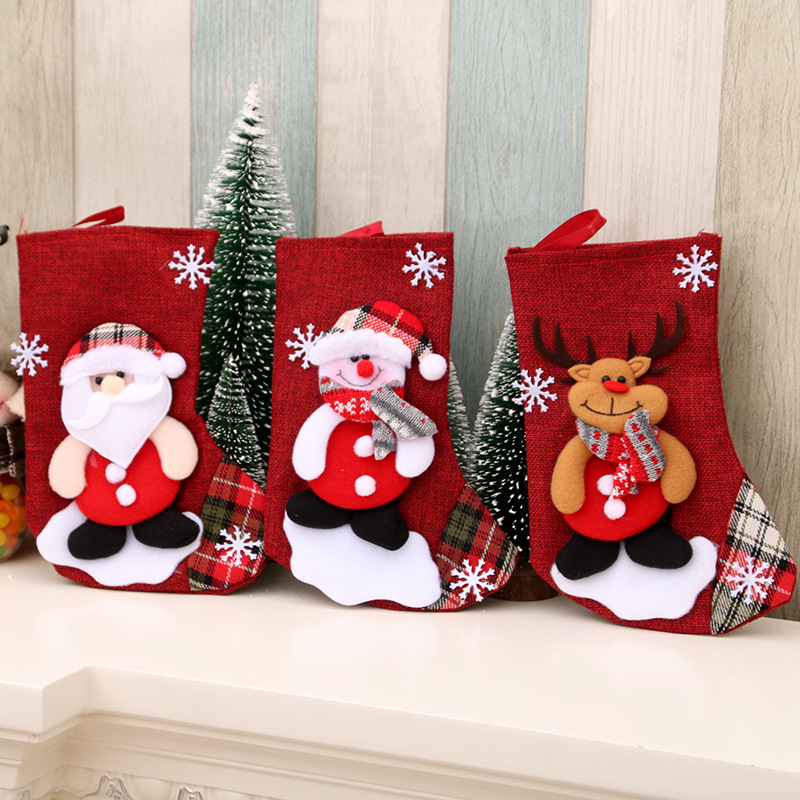 Medium Linen Christmas Socks Christmas Decorations Christmas Gift Bags-MERUMOTE