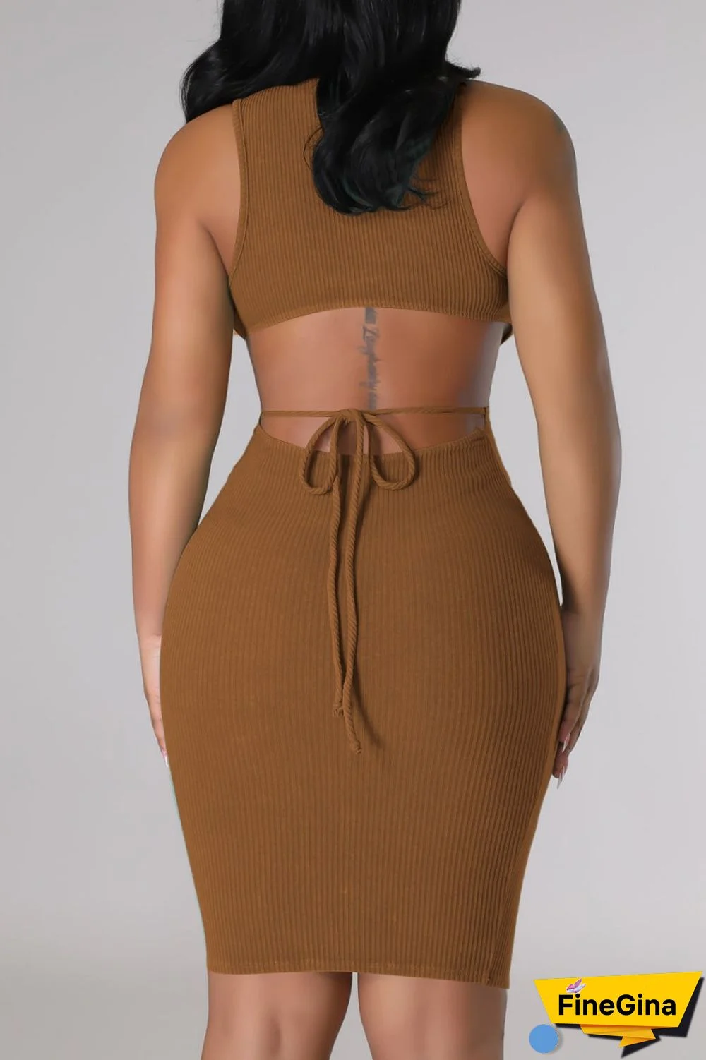 Cream White Casual Solid Hollowed Out Turtleneck Sleeveless Dress Dresses