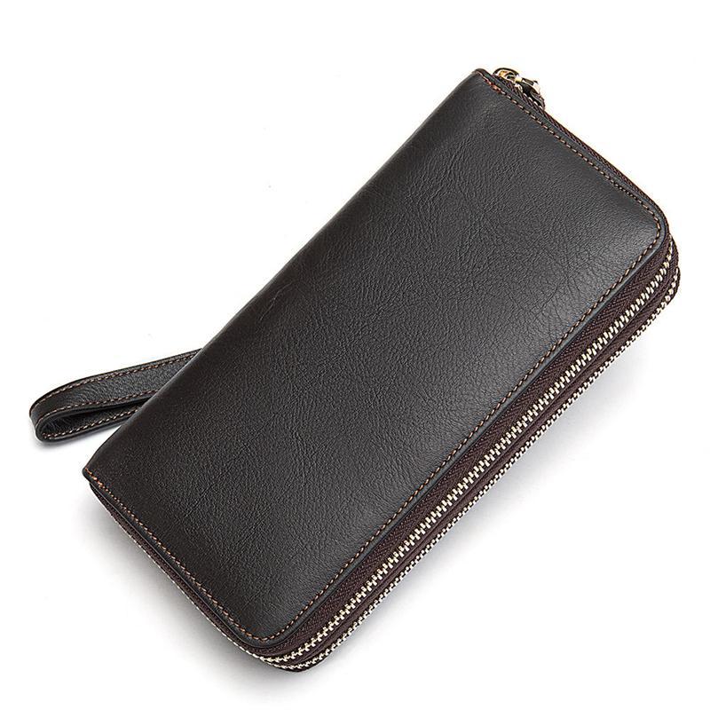 Men'S Simple Style Leather Zipper Retro Wallet