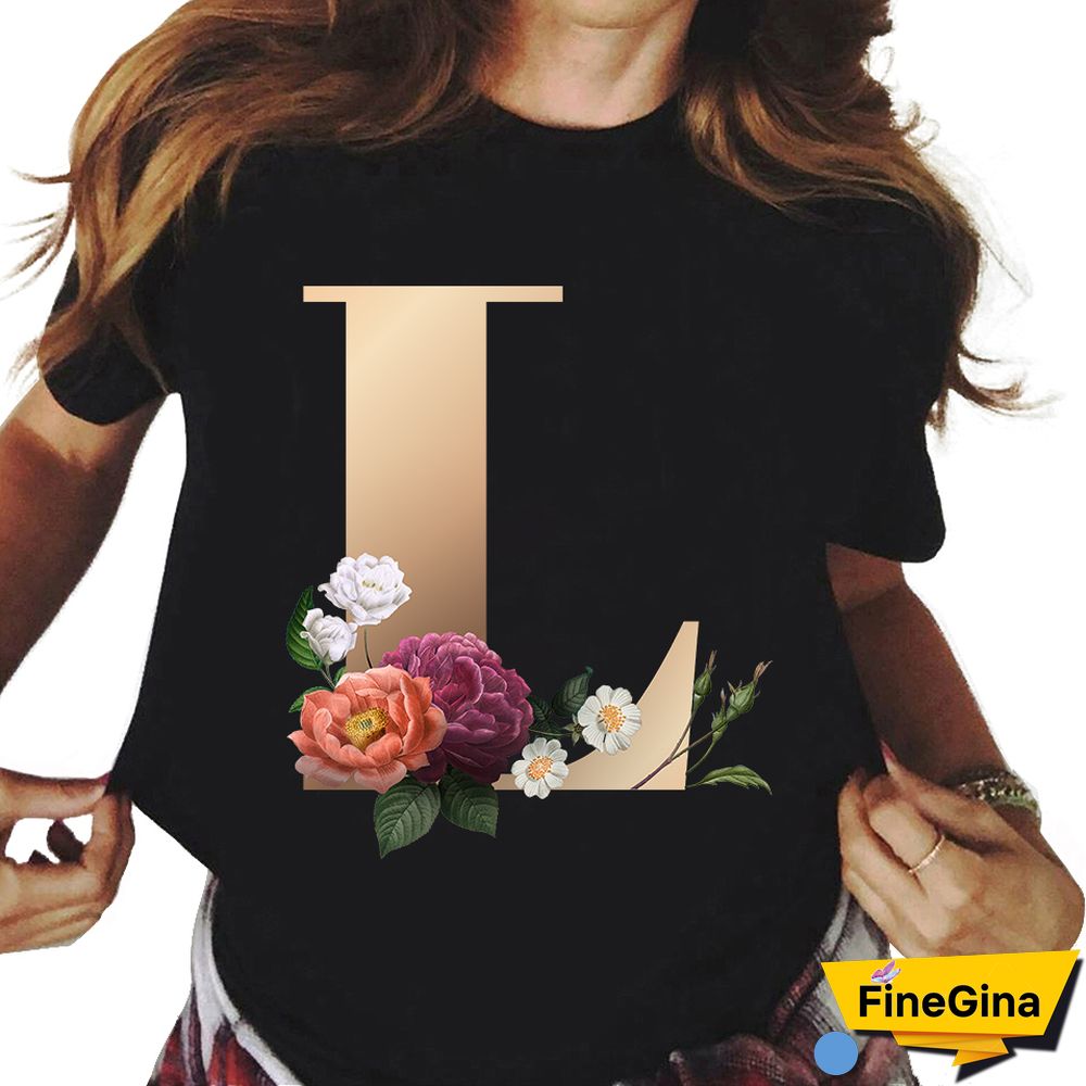 Custom Name Letter Combination T-shirt 26 FloralAlphabetFontClassicTShirt Fashion Harajuku Kawaii TShirt Women Top Tees