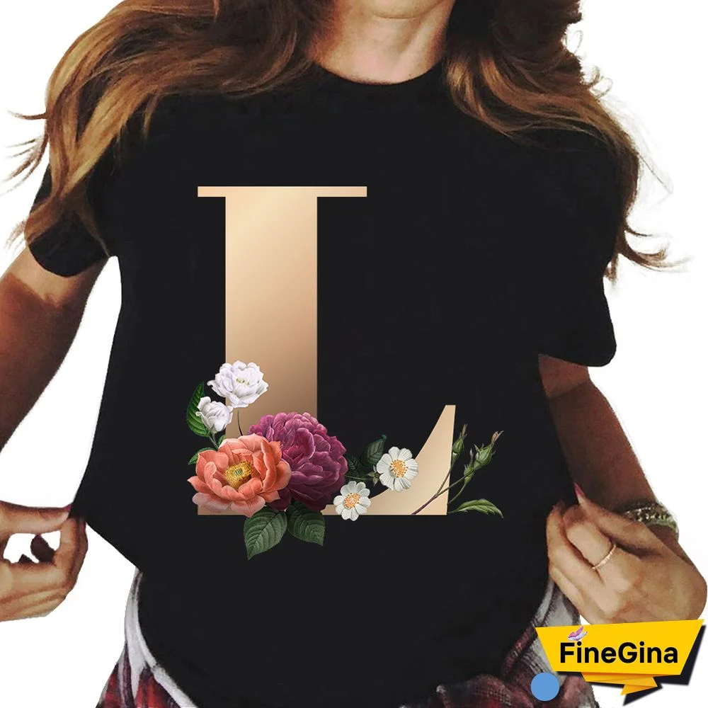 Custom Name Letter Combination T-shirt 26 FloralAlphabetFontClassicTShirt Fashion Harajuku Kawaii TShirt Women Top Tees