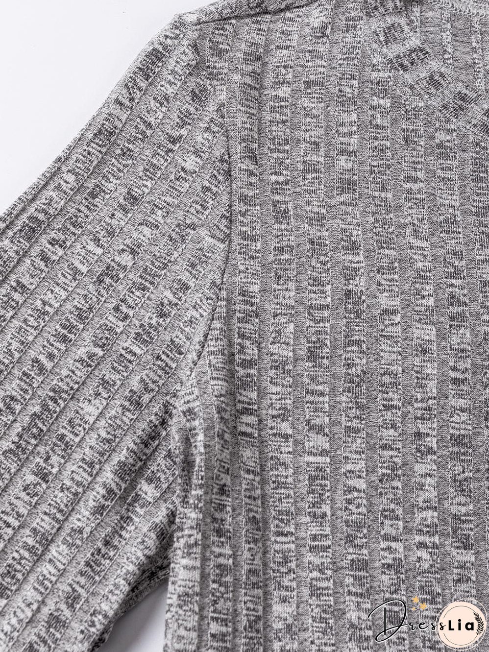 Textured Gray Ruffle Detail A-Line Midi Dress