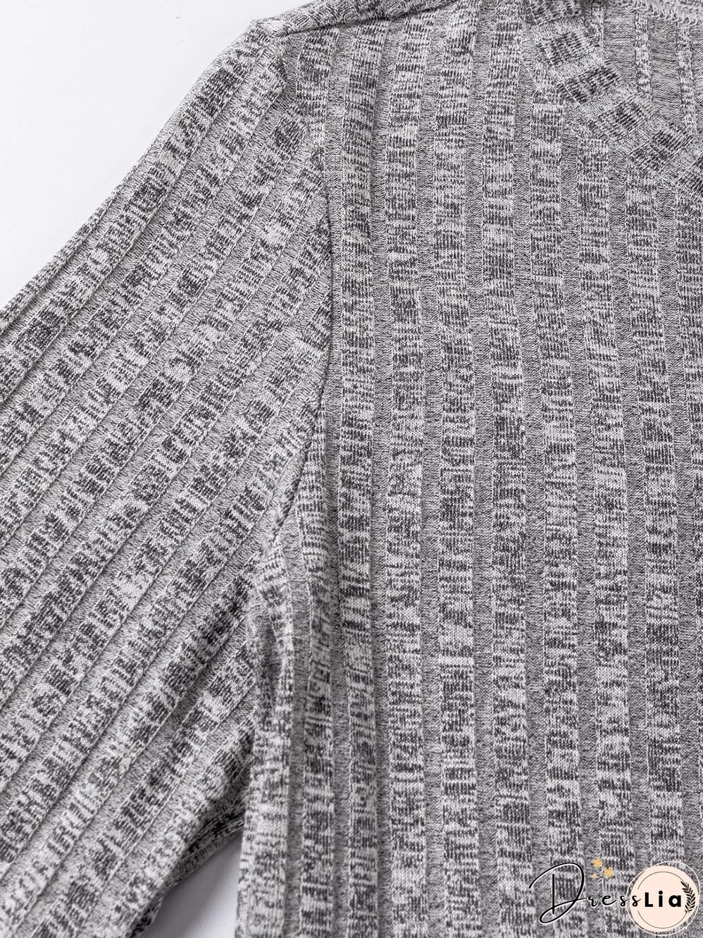 Textured Gray Ruffle Detail A-Line Midi Dress