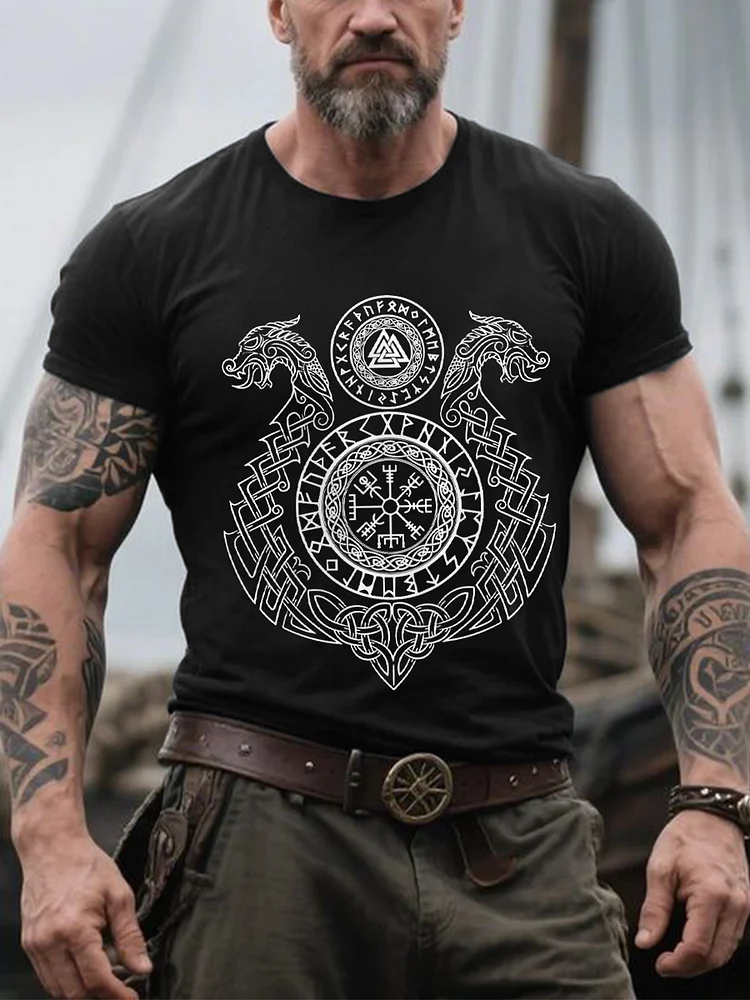 Herren Retro Viking Symbole im nordischen Stil Casual T-Shirt