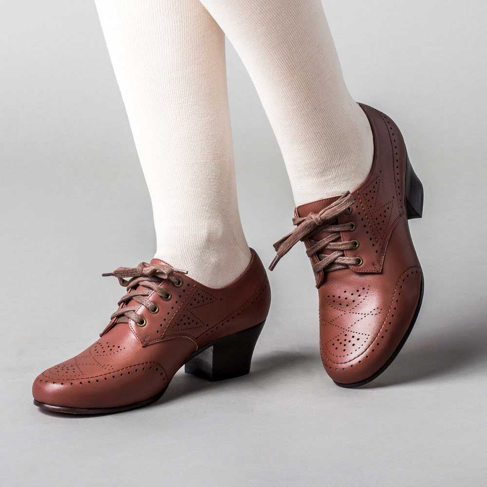 Brown Round Toe Vintage Shoes Lace-Up Chunky Heel Womens Oxfords Nicepairs