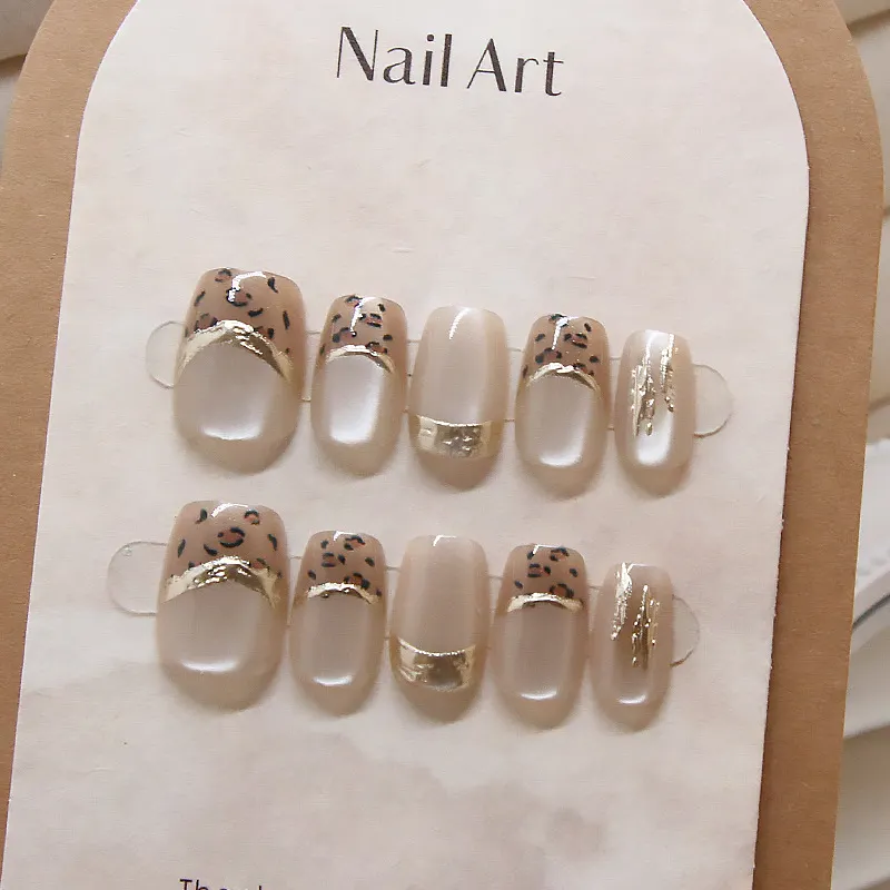 Churchf Churchf Wear Nail Piece Leopard Print Removable Beauty Nail Piece Three-Dimensional Cat Eye Simple Nail Patch Nail Chip Code