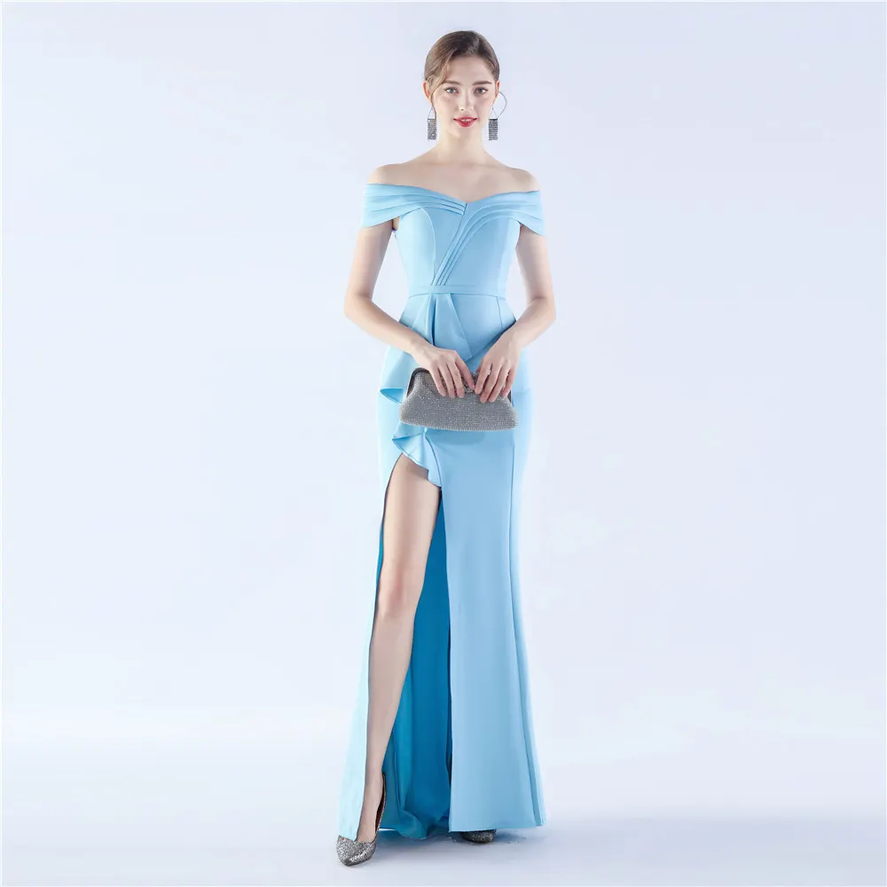 Classic Satin Off Shoulder Long Evening Dress - Elegant & Timeless - Ootddress