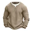 Men's Vintage Waffle Crew Neck Fake Two-Piece Long Sleeve T-shirt by Inlyline