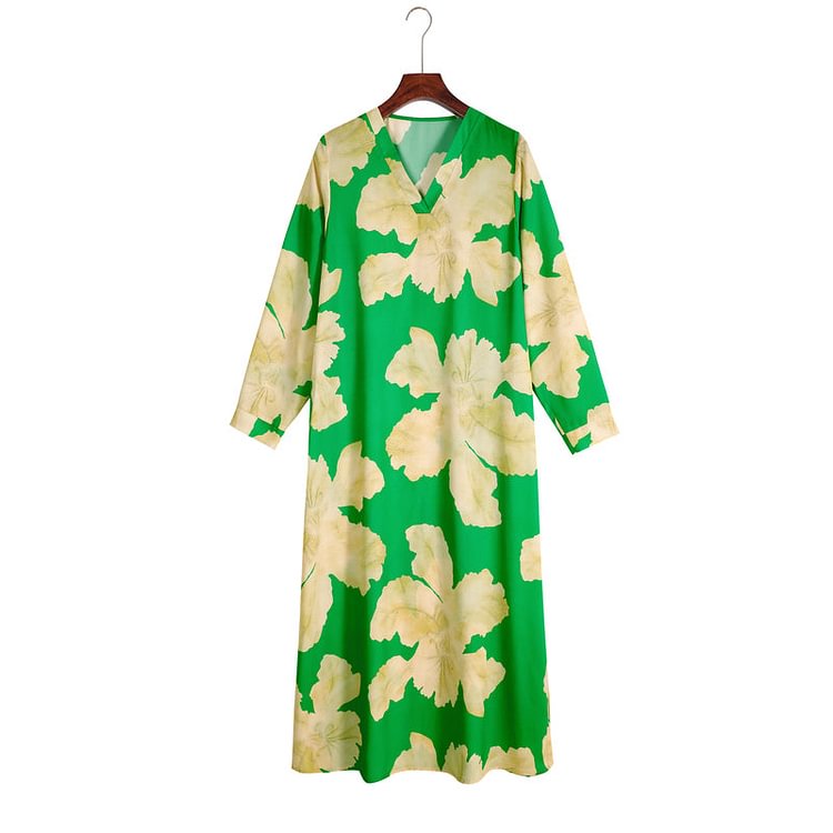 Long Sleeve Printed Side Slit Beach Cover Up