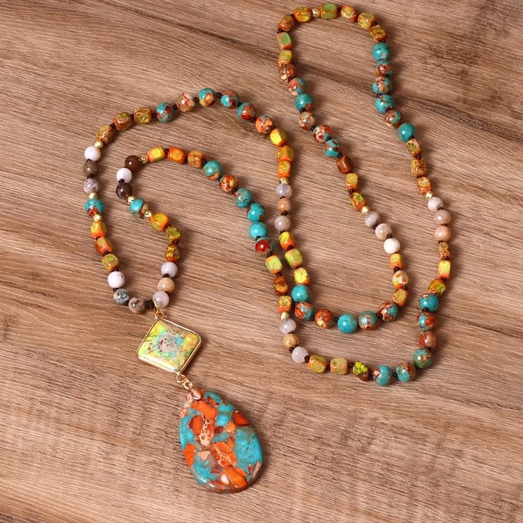 Natural Drop Shape Oyster Turquoise Mala Necklace