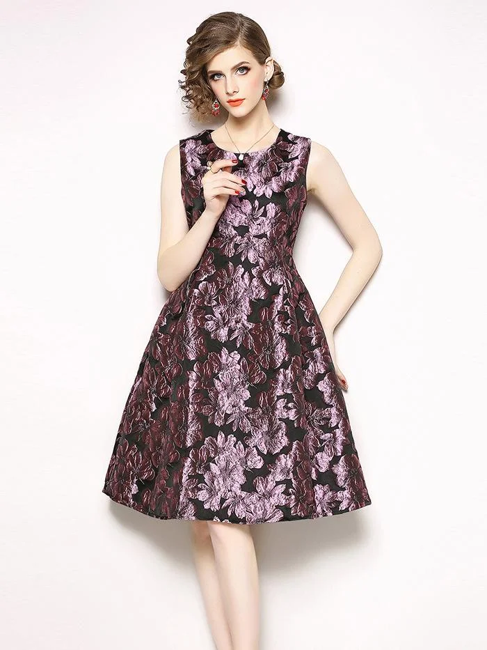 Jacquard round neck sleeveless A-line dress
