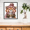(Stamped/Counted) Red Panda Drinking Coffee-14CT Cross Stitch 19*22cm/7.48*8.66in