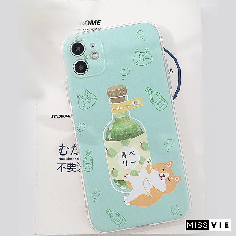 Cartoon Wine Dog Print Silicone Phone Case
