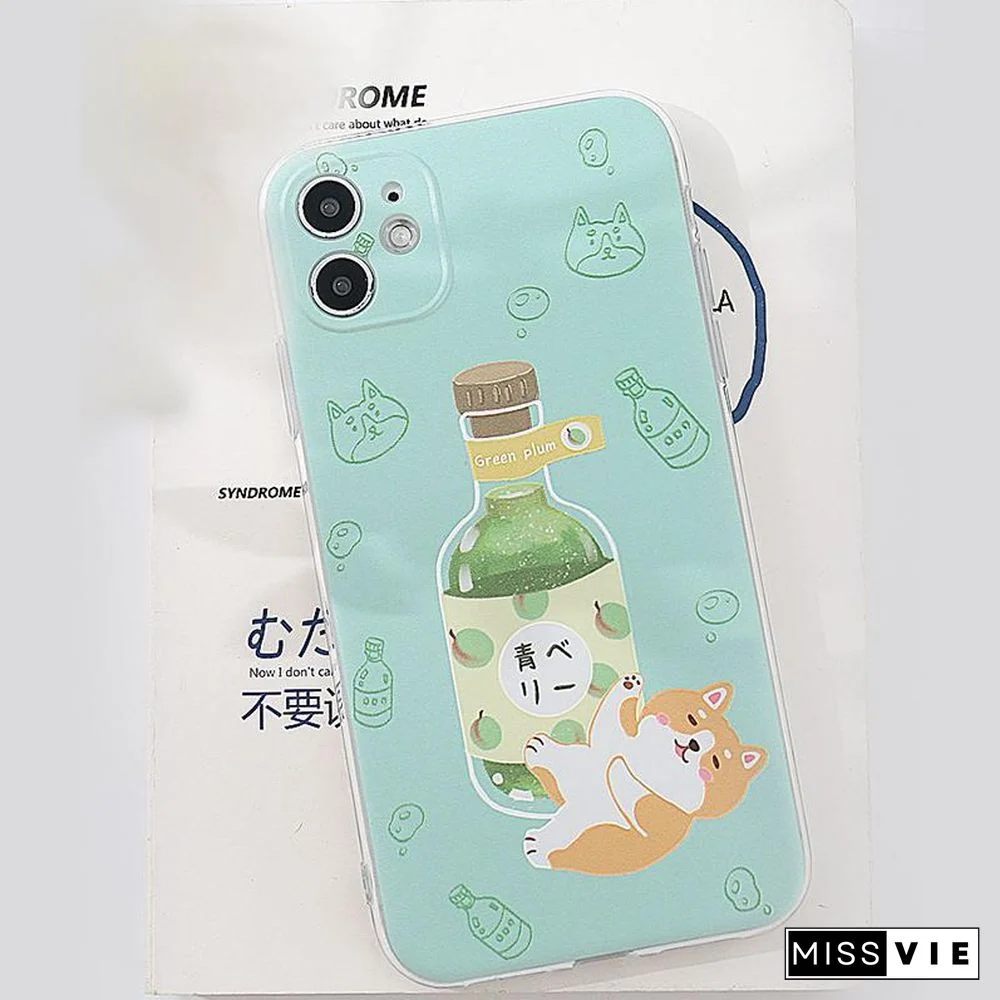 Cartoon Wine Dog Print Silicone Phone Case