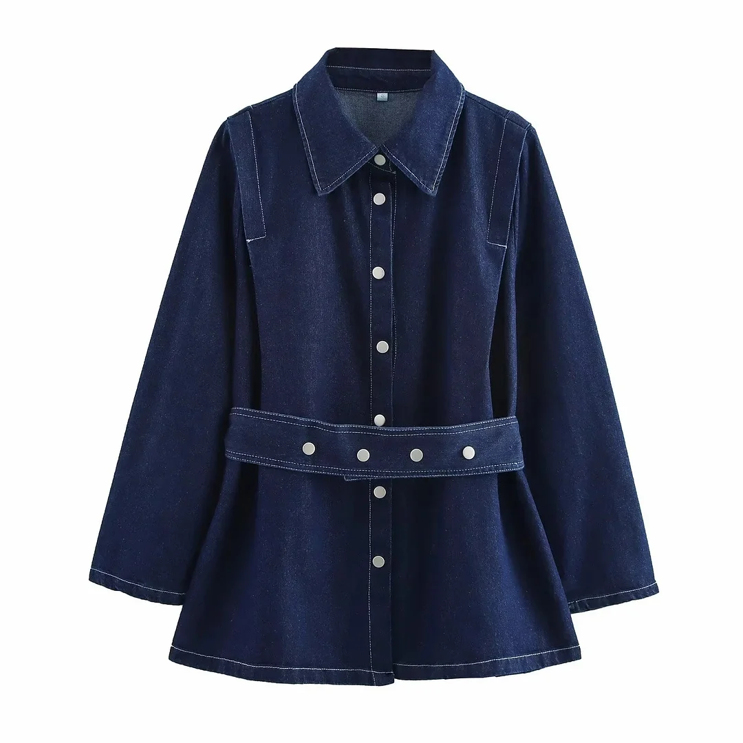 Nigikala Nigikala For Women's INS Burst Belt Collar Denim Jacket + Trousers Set