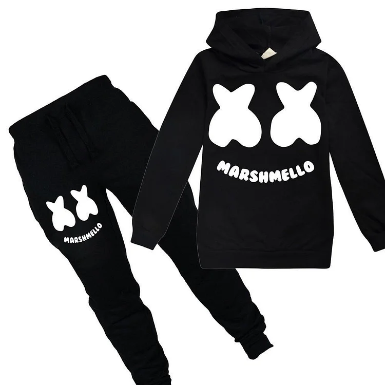 Mayoulove Boys Girls Dj Marshmello Print Cotton Hoodie And Sweatpants Child Suit-Mayoulove