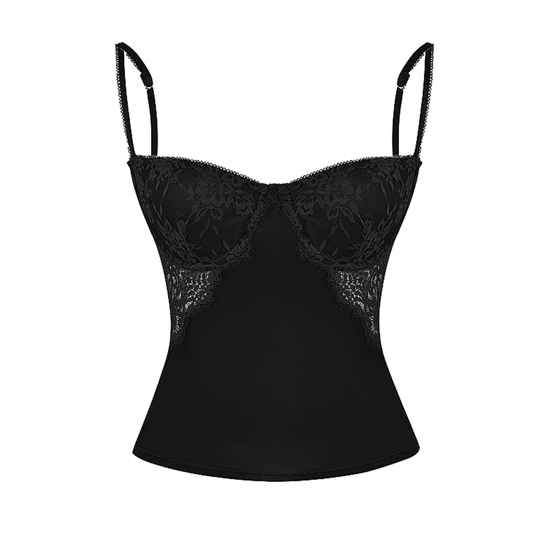 Toloer Toloer Women's Y2K Vintage Crop Camisole Floral Lace Patchwork Summer Backless Spaghetti Strap Tank Tops Sleeveless 1127-0-Outfit Ideas