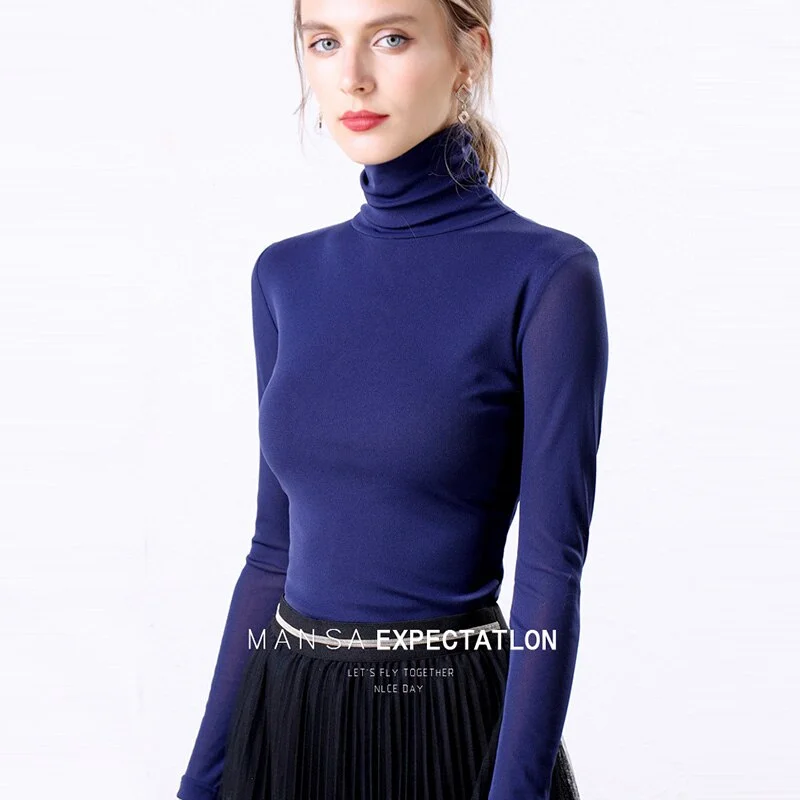 Christmas Gift Turtleneck Blouse 2023 Women Basic Knitted Fashion Tops Long Sleeve Women Casual Blusa Femme Slim Ladies Plus Size Red Blue