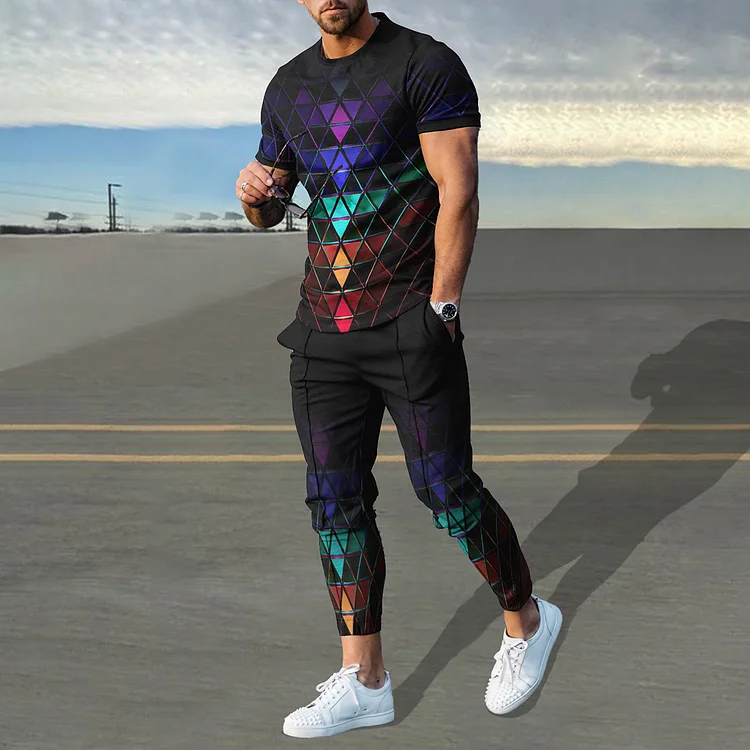 Broswear Gradient Color Plaid T-Shirt And Pants Co-Ord