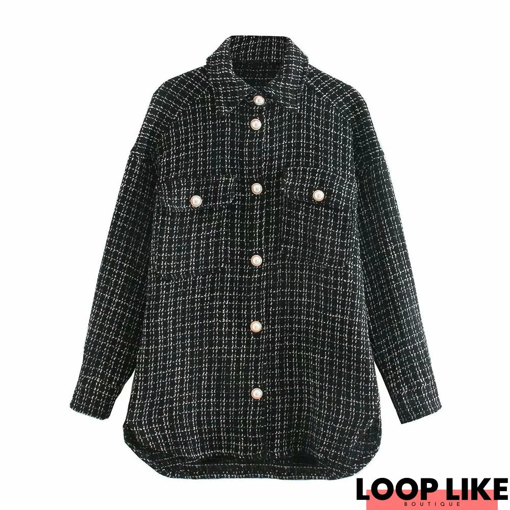 Autumn and Winter Shirt Plaid Loose Coat Women