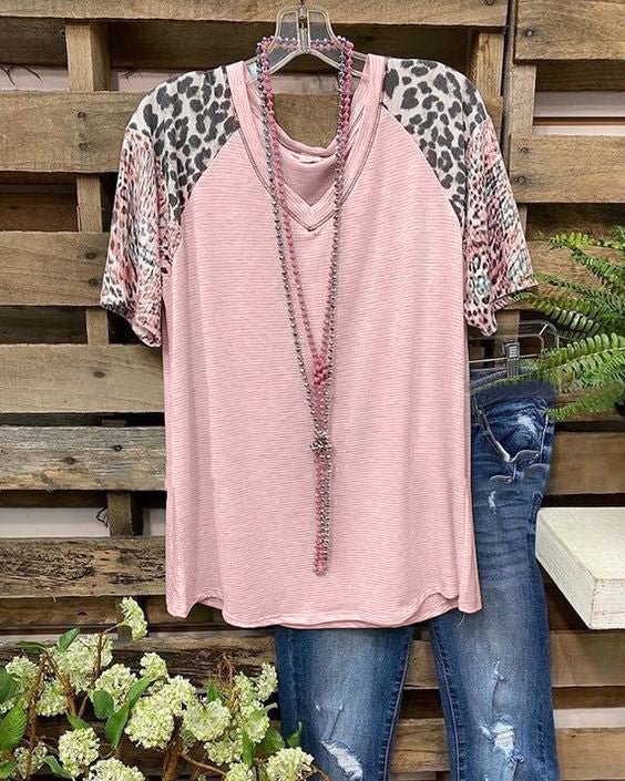 Short Sleeve Leopard Tops
