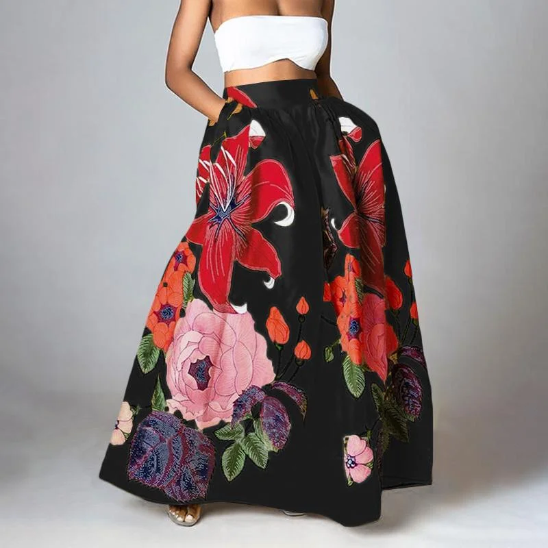 Graduation Gifts  Bohemian High Waist Maxi Skirts Women Floral Printed Elegant A-Line Skirt 2022 Fashion Casual Loose Vintage Party Skirts