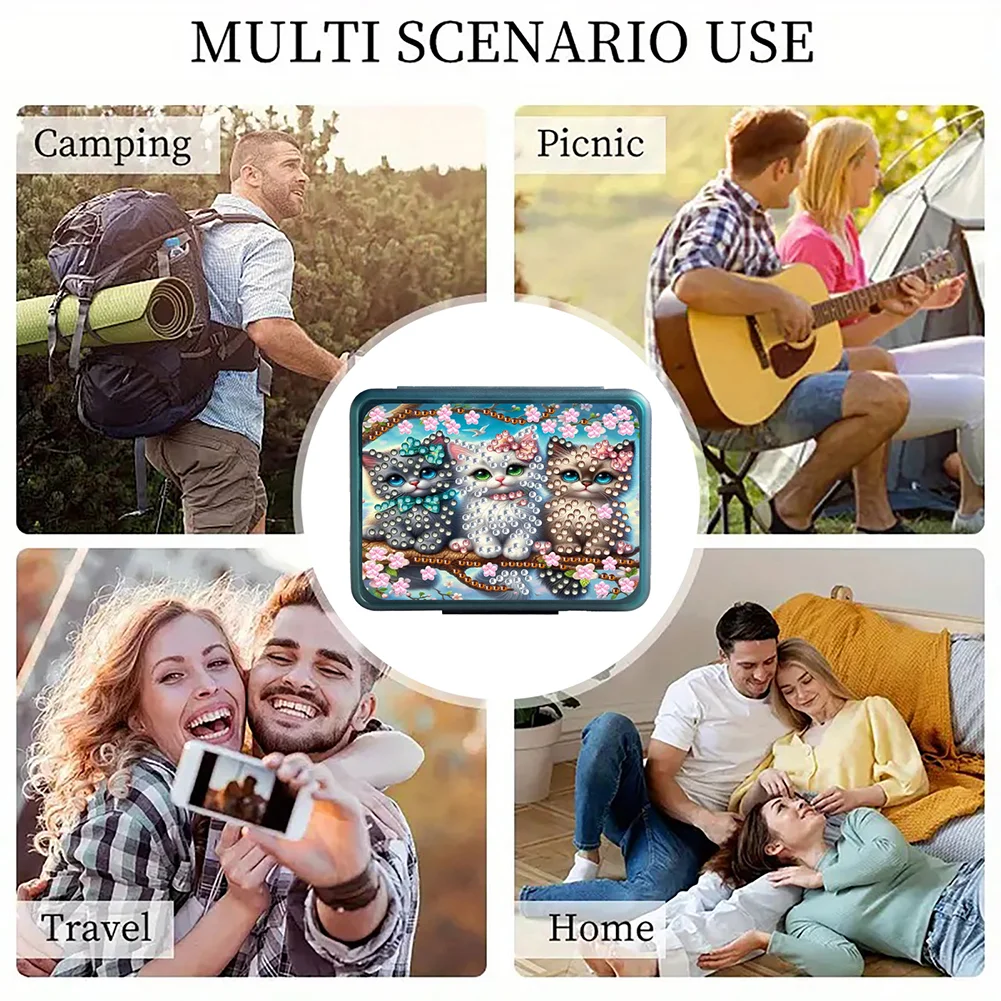 Cat Rhinestones Pill Storage Box Diamond Painting Pill Case for Art Craft