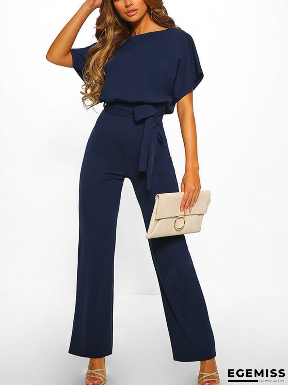 Button Lace-up Short-sleeved Jumpsuit | EGEMISS