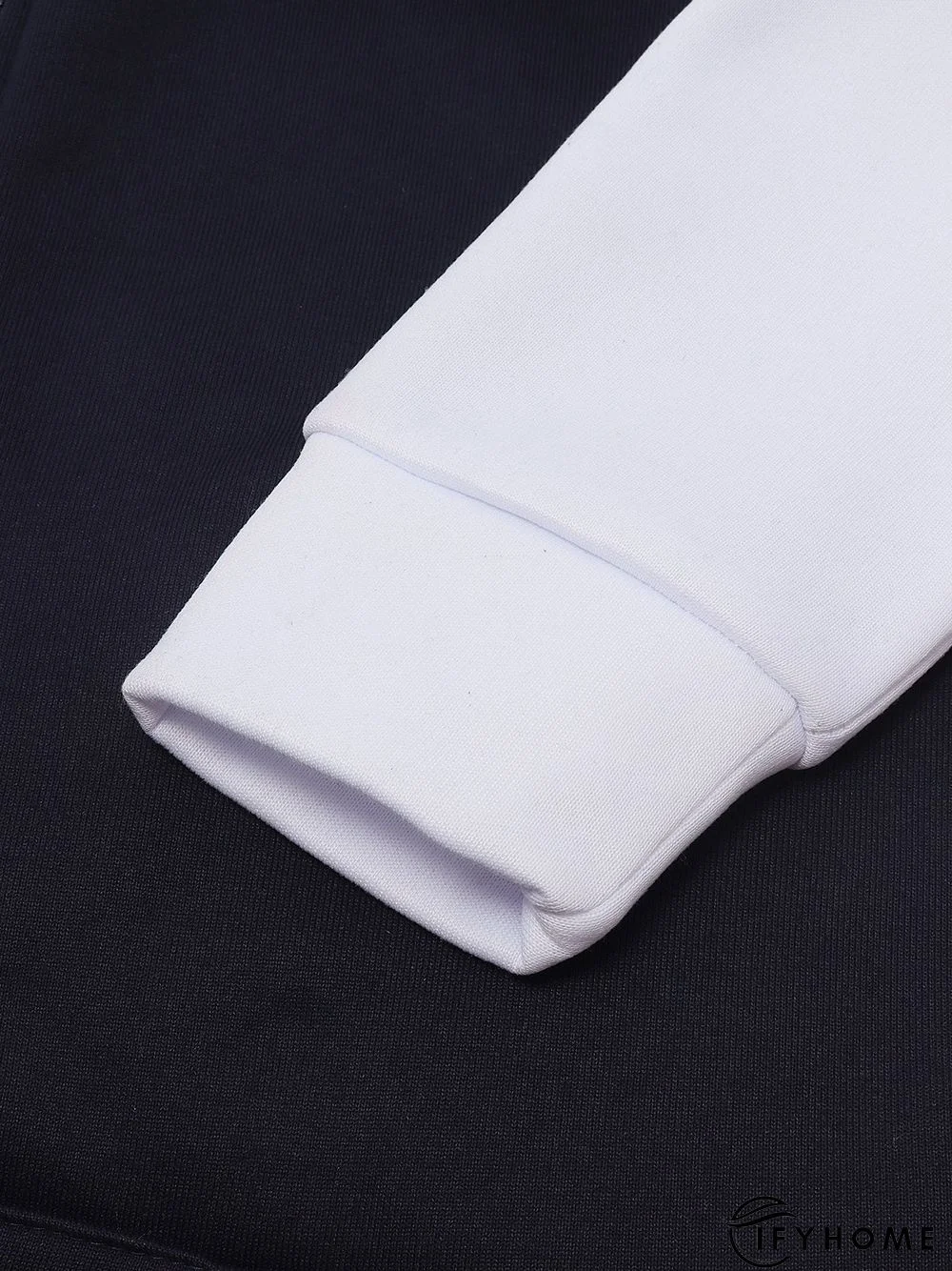 Black Hoodie Cotton-Blend Casual Color-Block Outerwear | IFYHOME