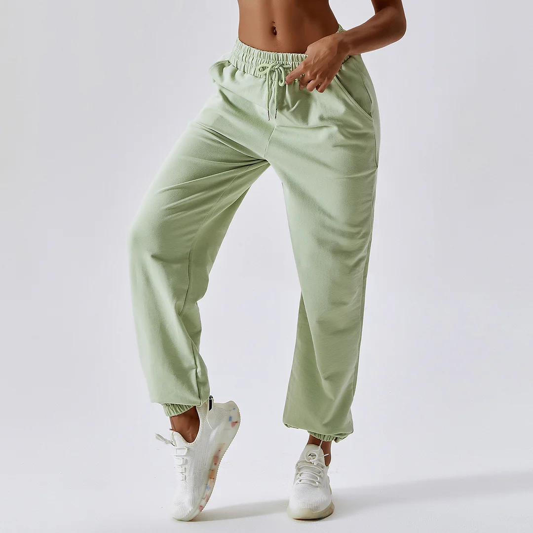 Solid straight lace-up sports pants