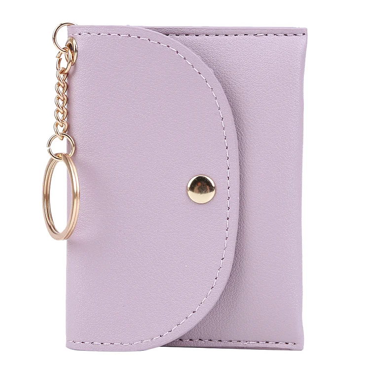 Women Wallets Multi-slots Keychain Card Holder Leather Coin Purse (Purple)