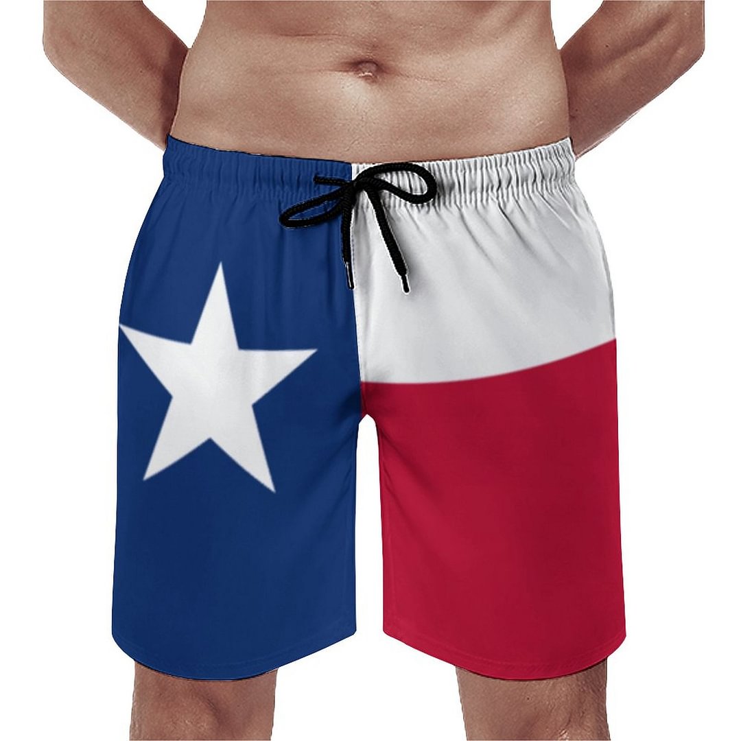 Texas Flag Elegant Men's Swim Trunks Summer Board Shorts Quick Dry Beach Short with Pockets